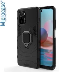 Microcase Xiaomi Redmi Note 10 Pro Batman Serisi Yüzük Standlı Armor Kılıf - Siyah