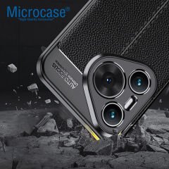Microcase Huawei Pura 70 Leather Serisi Deri Efekt Silikon Kılıf - Siyah Al3337