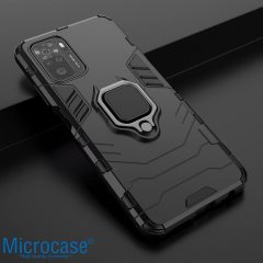 Microcase Xiaomi Redmi Note 10 Pro Max Batman Serisi Yüzük Standlı Armor Kılıf - Siyah