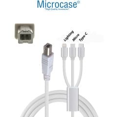 Microcase 3in1 Lighting - Type-C - Micro USB Yazıcı Kablosu Lighting - Type-C - Micro USB to USB B Çevirici - 1 metre AL3192