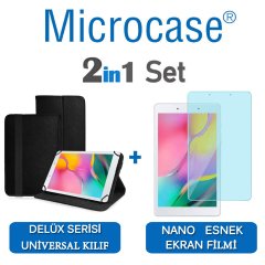 Microcase Samsung Galaxy Tab A 8.0 2019 T290 Delüx Serisi Universal Standlı Deri Kılıf - Siyah + Nano Esnek Ekran Koruma Filmi