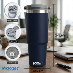 Microcase 900ML Pipetli El Tutacaklı Paslanmaz Çelik Termos Mug - AL5722