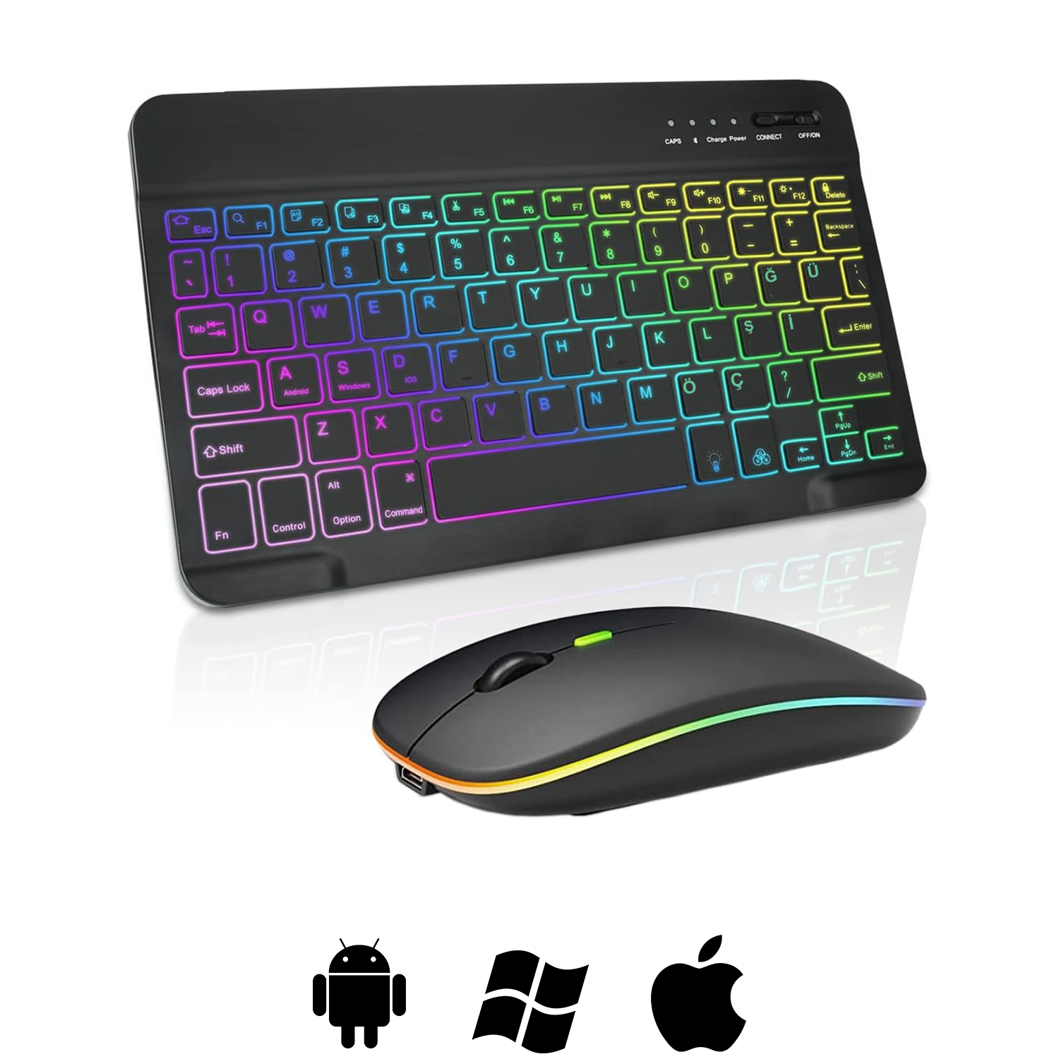 Microcase RGB Tablet ve Telefonlar için Türkçe Bluetooth Klavye ve Mouse Set - AL7815 Siyah