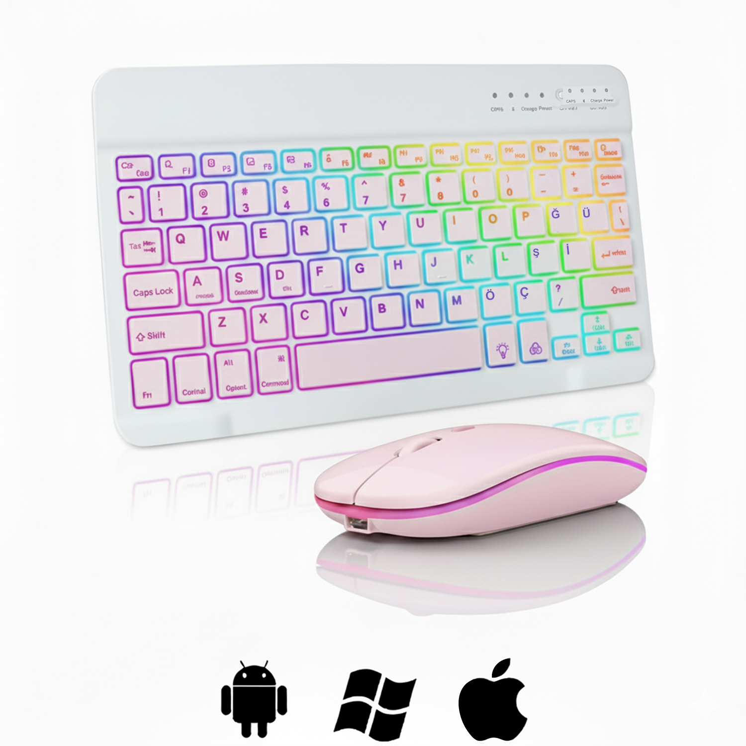 Microcase RGB Tablet ve Telefonlar için Bluetooth Klavye ve Mouse Set - AL7815 Pembe