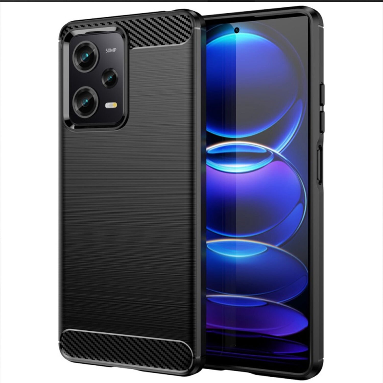 Microcase Xiaomi Redmi Note 12 Pro Global Brushed Carbon Fiber Silikon Kılıf - Siyah AL3332