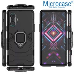 Microcase Xiaomi Poco F3 GT Batman Serisi Yüzük Standlı Armor Kılıf - Siyah