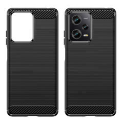 Microcase Xiaomi Redmi Note 12 Pro Plus Global Brushed Carbon Fiber Silikon Kılıf - Siyah AL3332