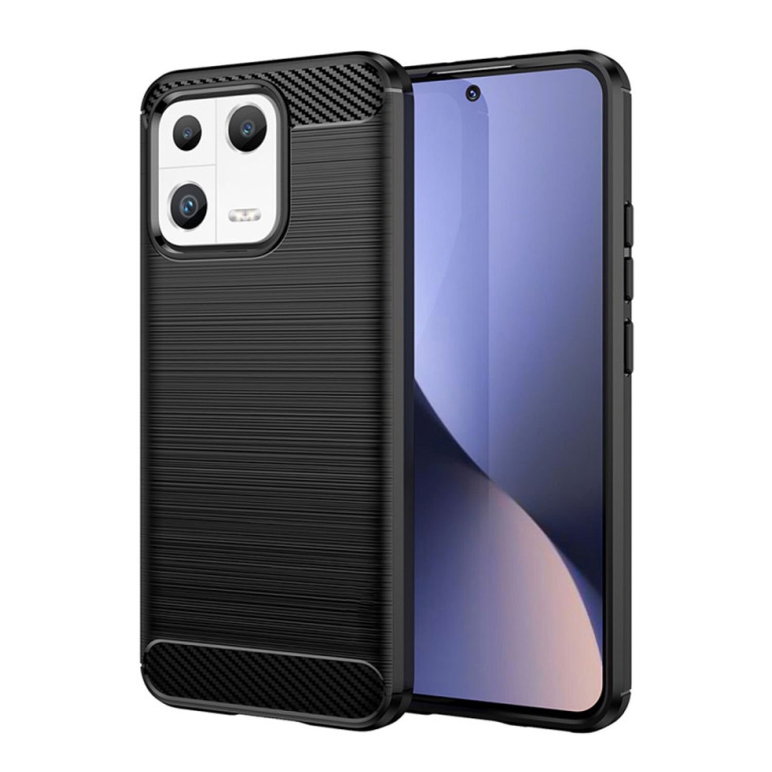 Microcase Xiaomi Mi 13 Global Brushed Carbon Fiber Silikon Kılıf - Siyah AL3332