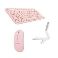 Microcase Lenovo Idea Tab 11 inch / K11 2.Jenerasyon Tablet için Bluetooth Klavye + Mouse + Tablet Standı - AL45150 Pembe