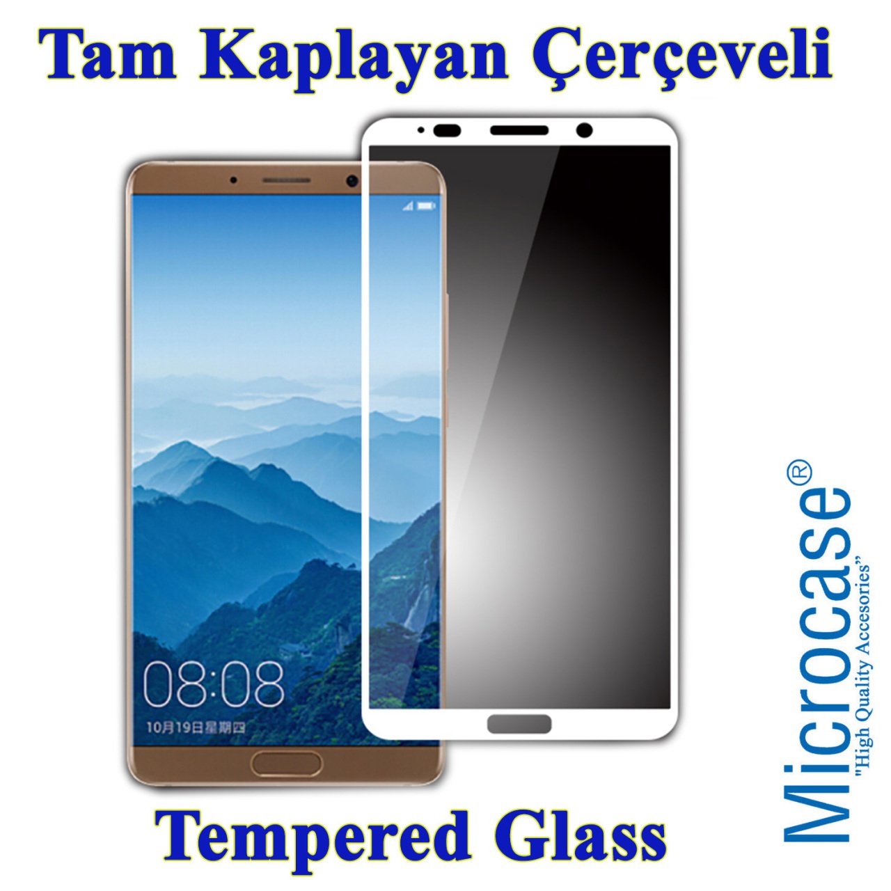 Huawei Mate 10 Tam Kaplayan Çerçeveli Tempered Ekran Koruyucu-BEY