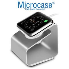 Microcase Apple Watch 1-6 Serileri için 2in1 SET Manyetik Şarj Aygıtlı Alüminyum Şarj Standı - Gümüş AL3559