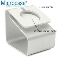 Microcase Apple Watch 1-6 Serileri için 2in1 SET Manyetik Şarj Aygıtlı Alüminyum Şarj Standı - Gümüş AL3559