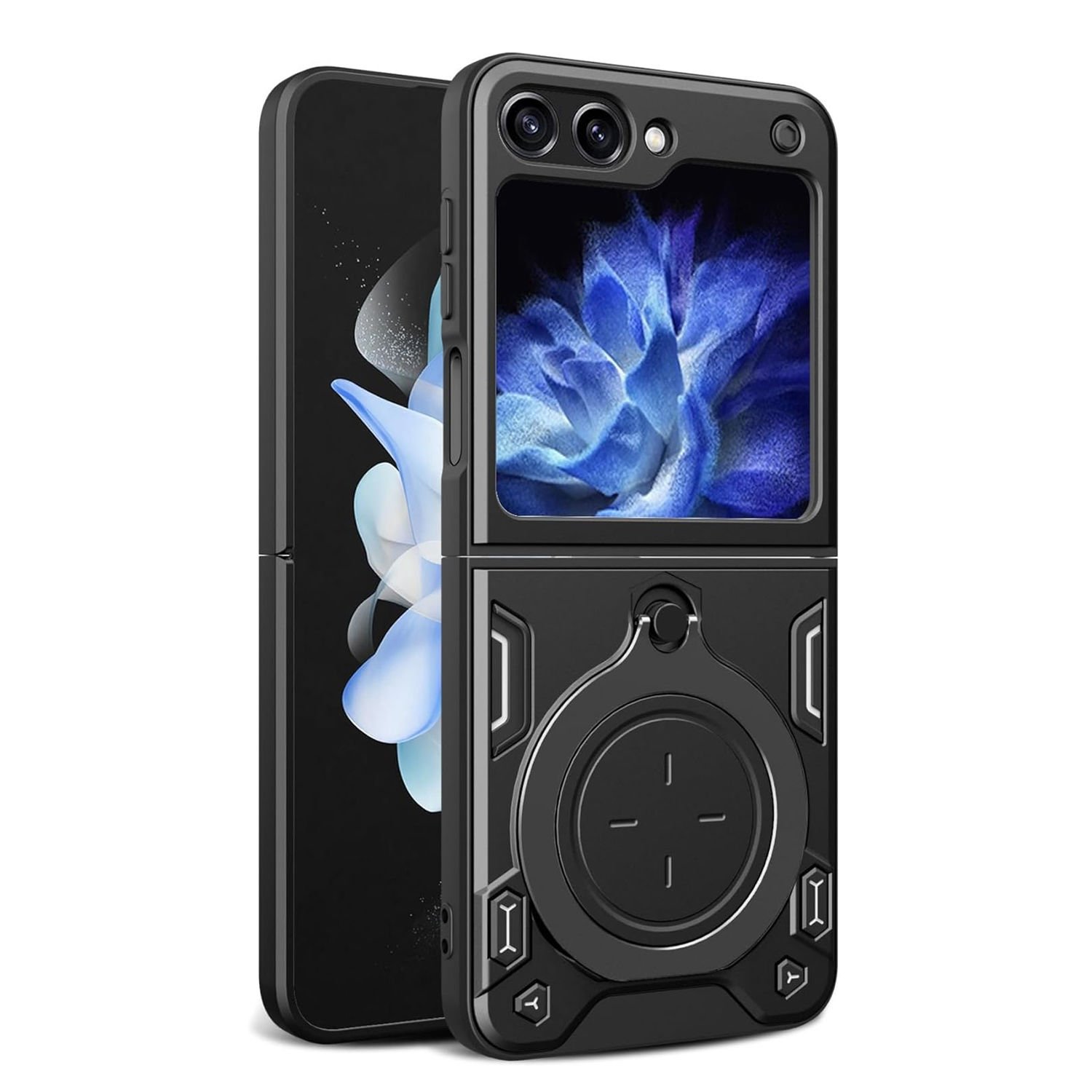 Microcase Samsung Galaxy Z Flip5 Yüzük Standlı Sert Koruyucu Plastik Kılıf - Siyah AL8847