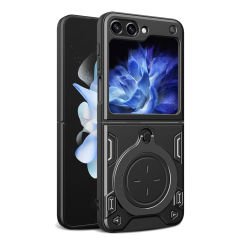 Microcase Samsung Galaxy Z Flip5 Yüzük Standlı Sert Koruyucu Plastik Kılıf - Siyah AL8847