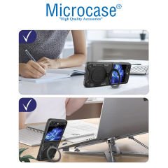 Microcase Samsung Galaxy Z Flip5 Yüzük Standlı Sert Koruyucu Plastik Kılıf - Siyah AL8847