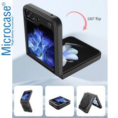 Microcase Samsung Galaxy Z Flip5 Yüzük Standlı Sert Koruyucu Plastik Kılıf - Siyah AL8847