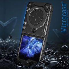 Microcase Samsung Galaxy Z Flip5 Yüzük Standlı Sert Koruyucu Plastik Kılıf - Siyah AL8847