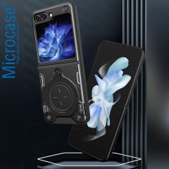 Microcase Samsung Galaxy Z Flip5 Yüzük Standlı Sert Koruyucu Plastik Kılıf - Siyah AL8847