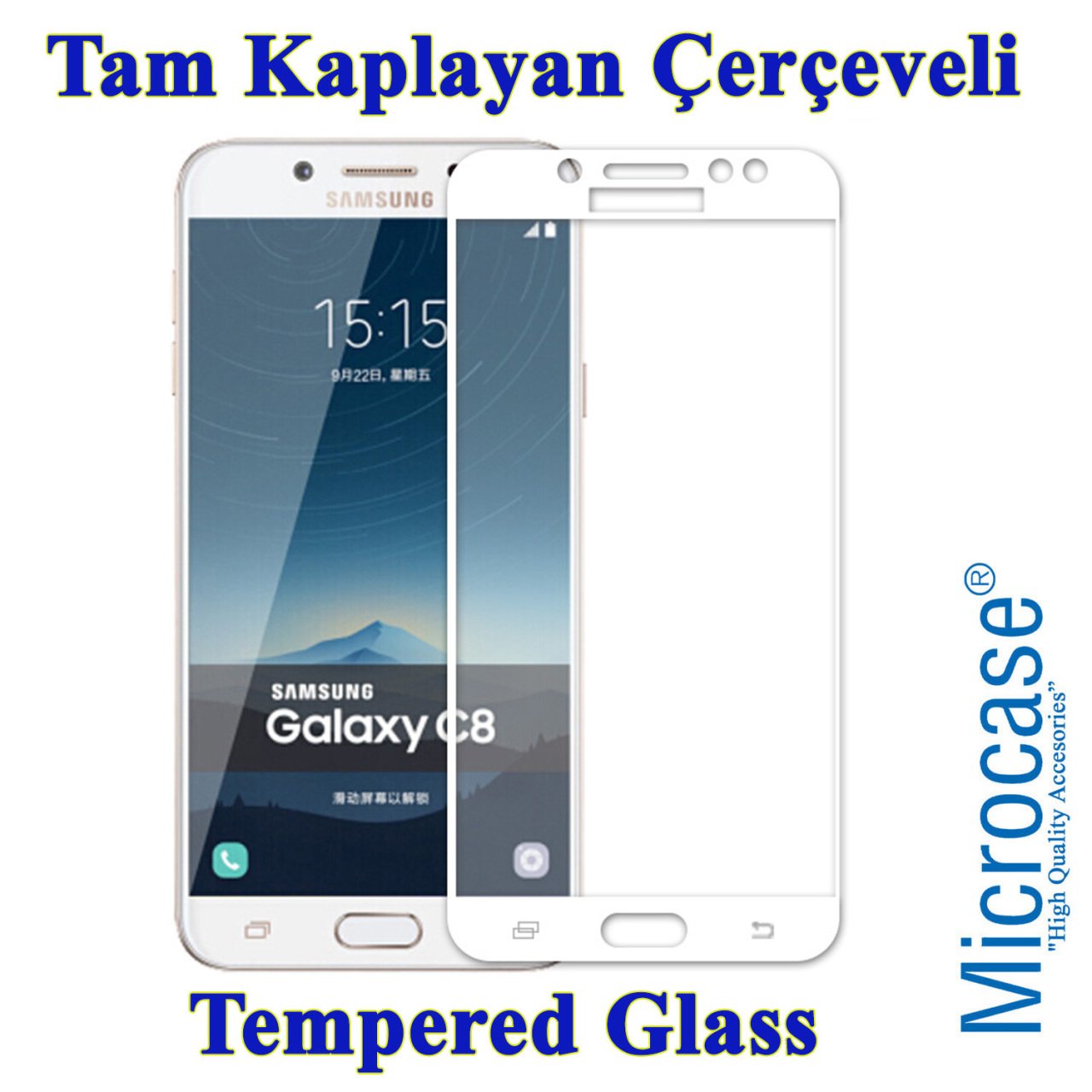 Samsung Galaxy C8 Tam Kaplayan Çerçeveli Tempered EkranKoruma-BEY