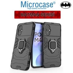 Microcase Xiaomi Poco M4 5G Batman Serisi Yüzük Standlı Armor Kılıf - Siyah