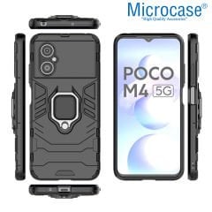 Microcase Xiaomi Poco M4 5G Batman Serisi Yüzük Standlı Armor Kılıf - Siyah
