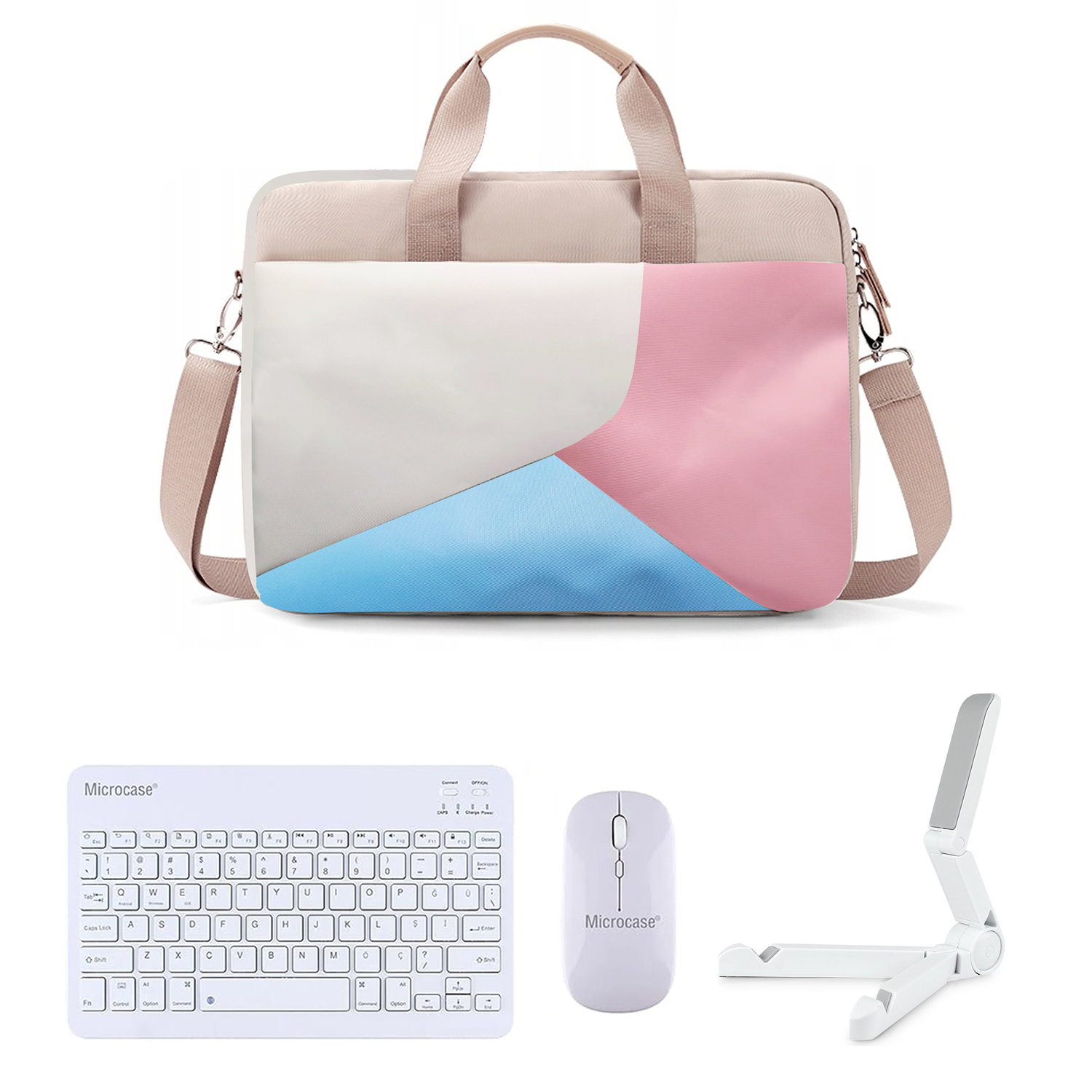 Microcase ONEPLUS Pad 4 13.2 inch ile uyumlu Macbook Çantası+Türkçe Klavye+Mouse+Tablet Standı Beyaz AL5165