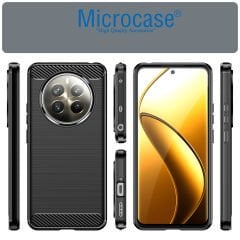 Microcase  Realme  12 Plus ile Uyumlu   Brushed Carbon Fiber Silikon Kılıf - Siyah AL3332