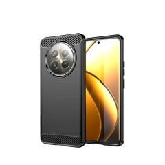 Microcase  Realme  12 Plus ile Uyumlu   Brushed Carbon Fiber Silikon Kılıf - Siyah AL3332