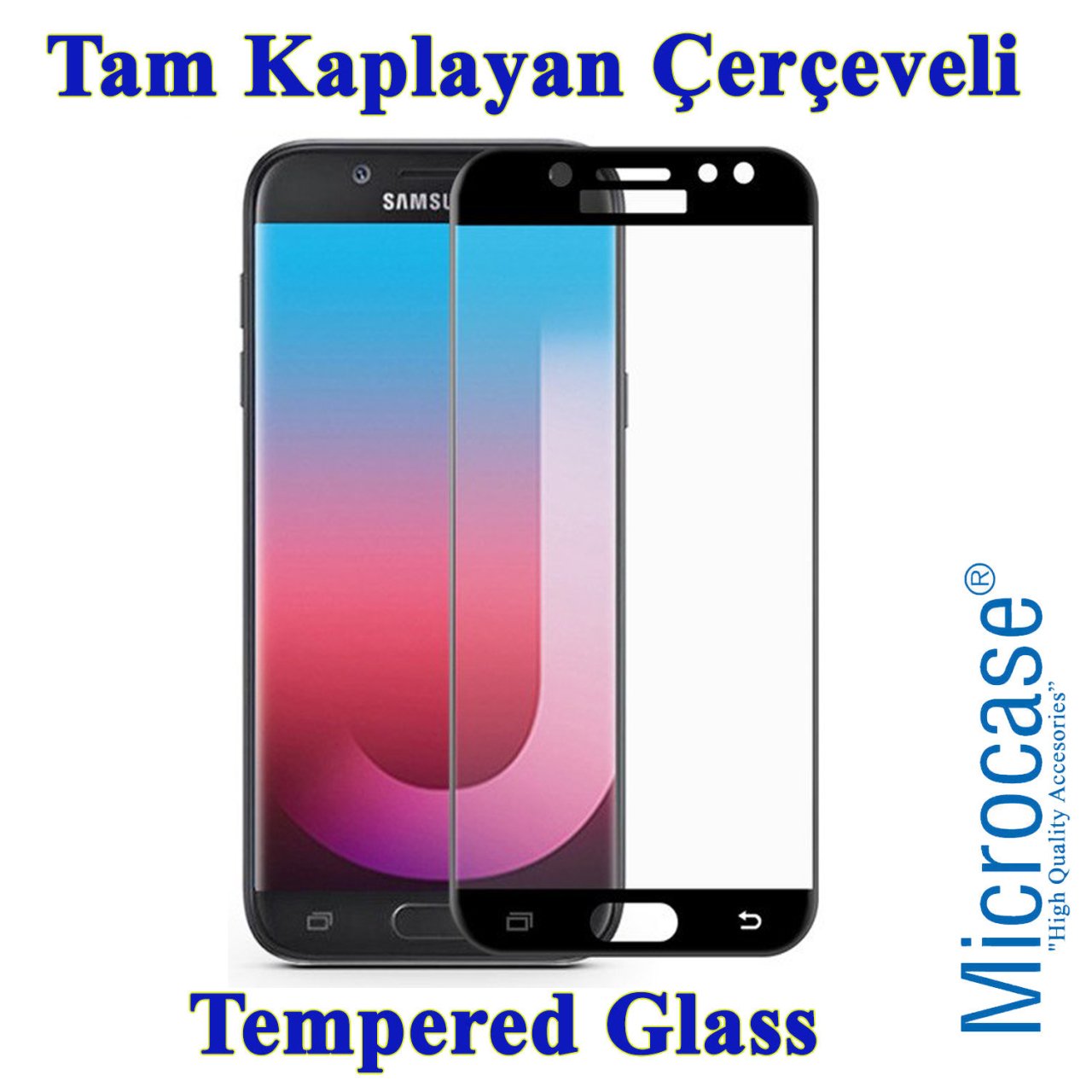 Microcase Samsung Galaxy J7 Pro 2017 Tam Kaplayan Çerçeveli Cam