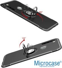 Microcase Xiaomi Redmi Note 8 Yüzük Standlı Armor Silikon Kılıf - Siyah