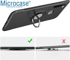 Microcase Xiaomi Redmi Note 8 Yüzük Standlı Armor Silikon Kılıf - Siyah