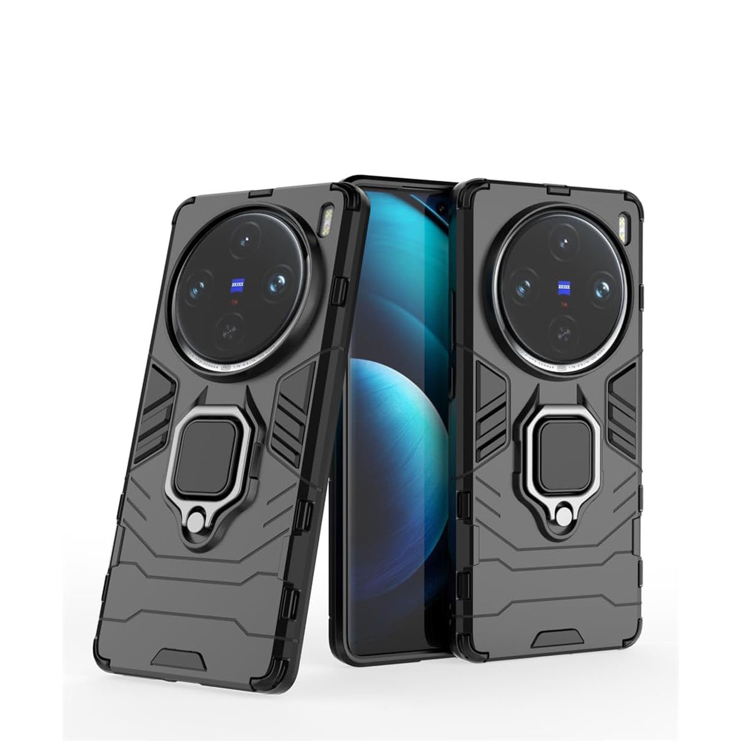 Microcase Vivo X100 Pro  ile Uyumlu  Batman Serisi Yüzük Standlı Armor Kılıf - Siyah AL3349