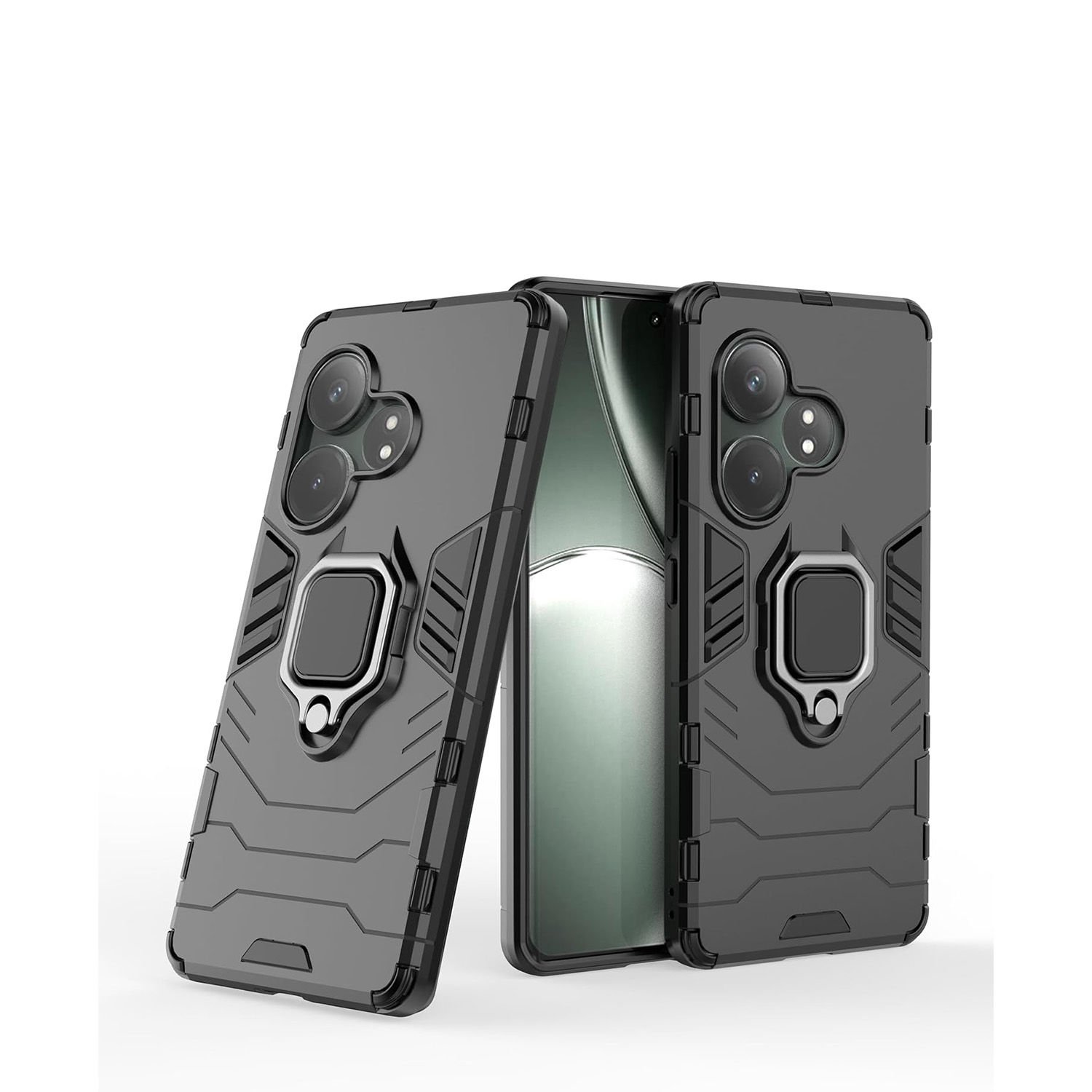 Microcase Realme GT 6T/GT6/GT NEO6/GT NEO 6 SE ile Uyumlu  Batman Serisi Yüzük Standlı Armor Kılıf - Siyah AL3349