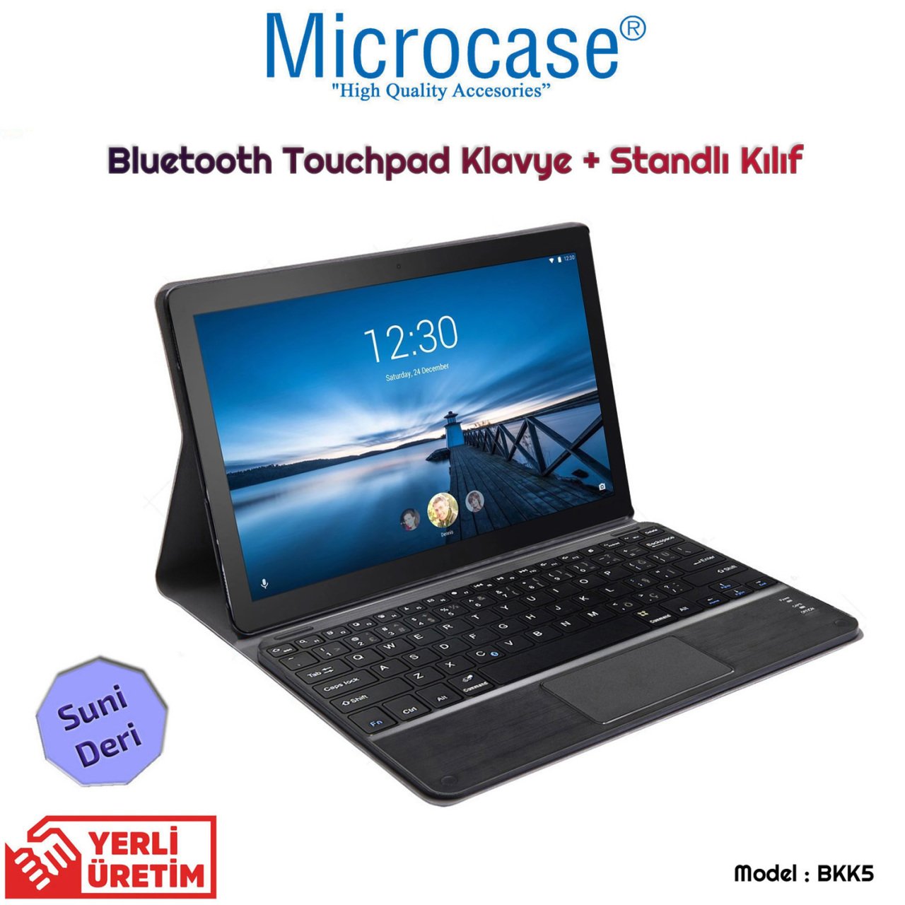 Microcase Lenovo Tab M10 FHD Rel TB-X605FC TB-X605LC Bluetooth Touchpad Klavye + Standlı Kılıf - BKK5