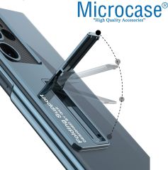 Samsung Galaxy S23 Ultra ile uyumlu Standlı Kristal Sert Plastik Kılıf - AL3564 (Gümüş)