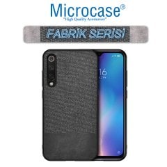 Microcase Xiaomi Mi CC9e - Mi A3 Fabrik Serisi Kumaş ve Deri Desen Kılıf - Siyah + Tempered Glass Cam Koruma