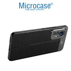 Microcase Xiaomi 12 Lite  Uyumlu  Leather Serisi Deri Efekt Silikon Kılıf - Siyah Al3337