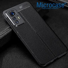 Microcase Xiaomi 12 Lite  Uyumlu  Leather Serisi Deri Efekt Silikon Kılıf - Siyah Al3337