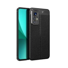 Microcase Xiaomi 12 Lite  Uyumlu  Leather Serisi Deri Efekt Silikon Kılıf - Siyah Al3337