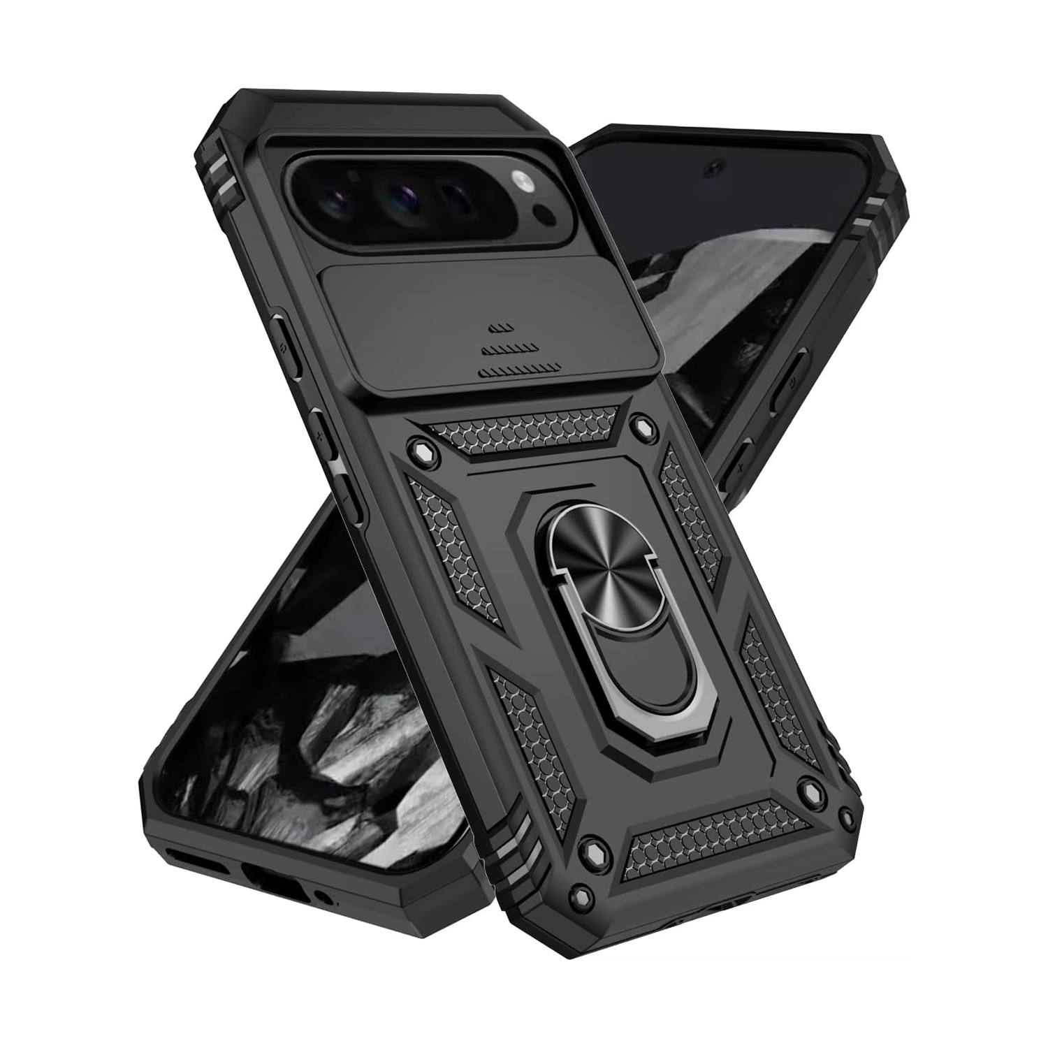 Microcase Google Pixel 10 Pro QUBEC Serisi Kamera Kapaklı Yüzük Standlı Kılıf-AL5117