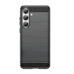 Microcase Samsung S25 FE ile Uyumlu Brushed Carbon Fiber Silikon Kılıf - Siyah AL3332