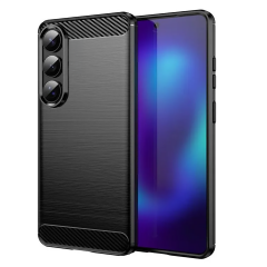 Microcase Samsung S26 ile Uyumlu Brushed Carbon Fiber Silikon Kılıf - Siyah AL3332