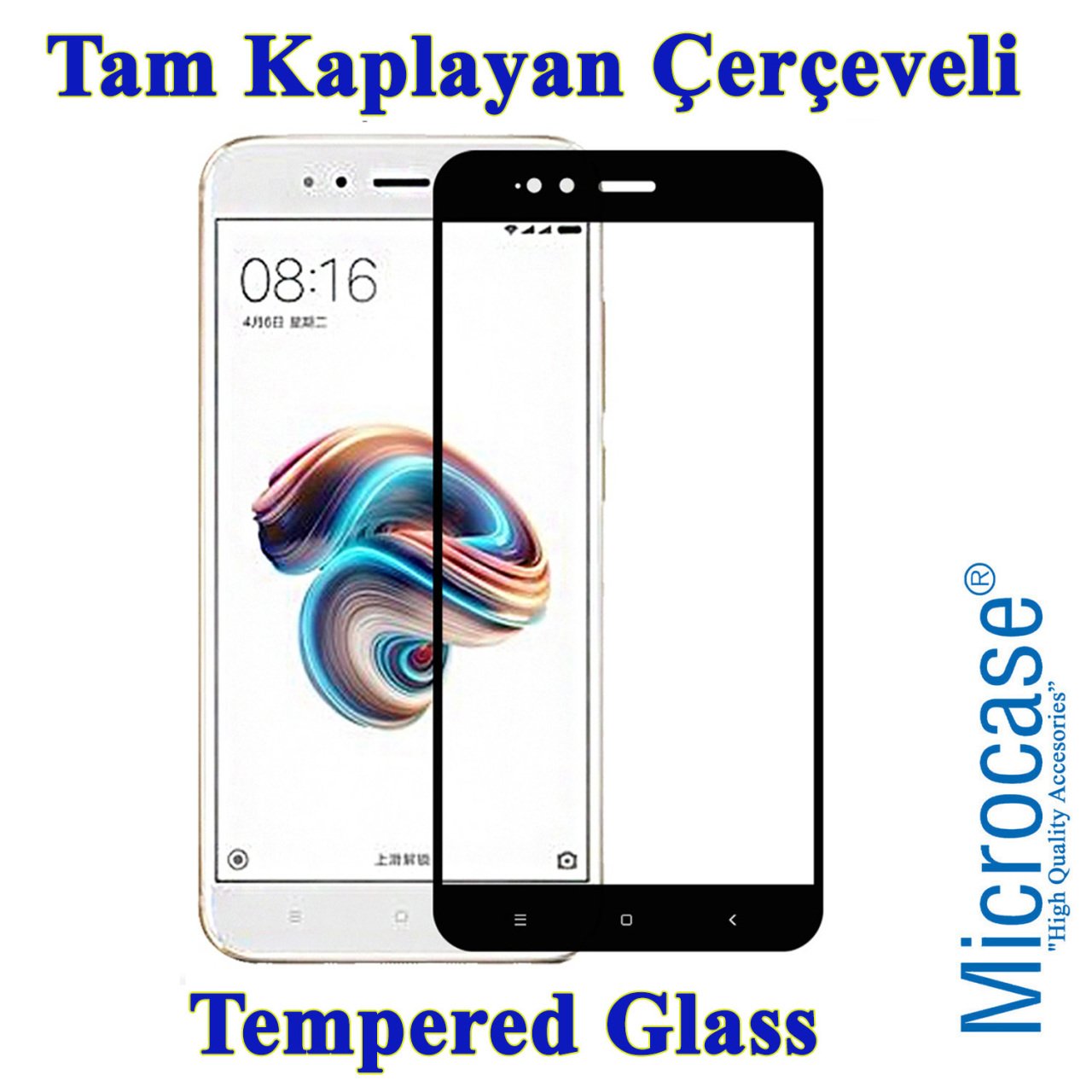 Xiaomi Mi 5X Tam Kaplayan Çerçeveli Tempered Ekran Koruyucu-SİYAH