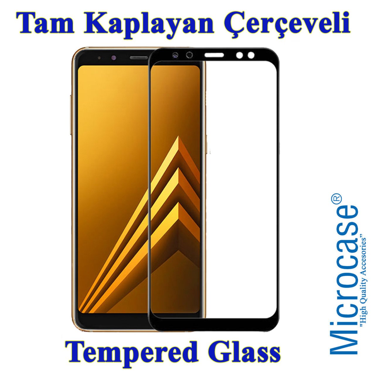 Galaxy A8 2018 Tam Kaplayan Çerçeveli Tempered Ekran Koruma-SİYAH