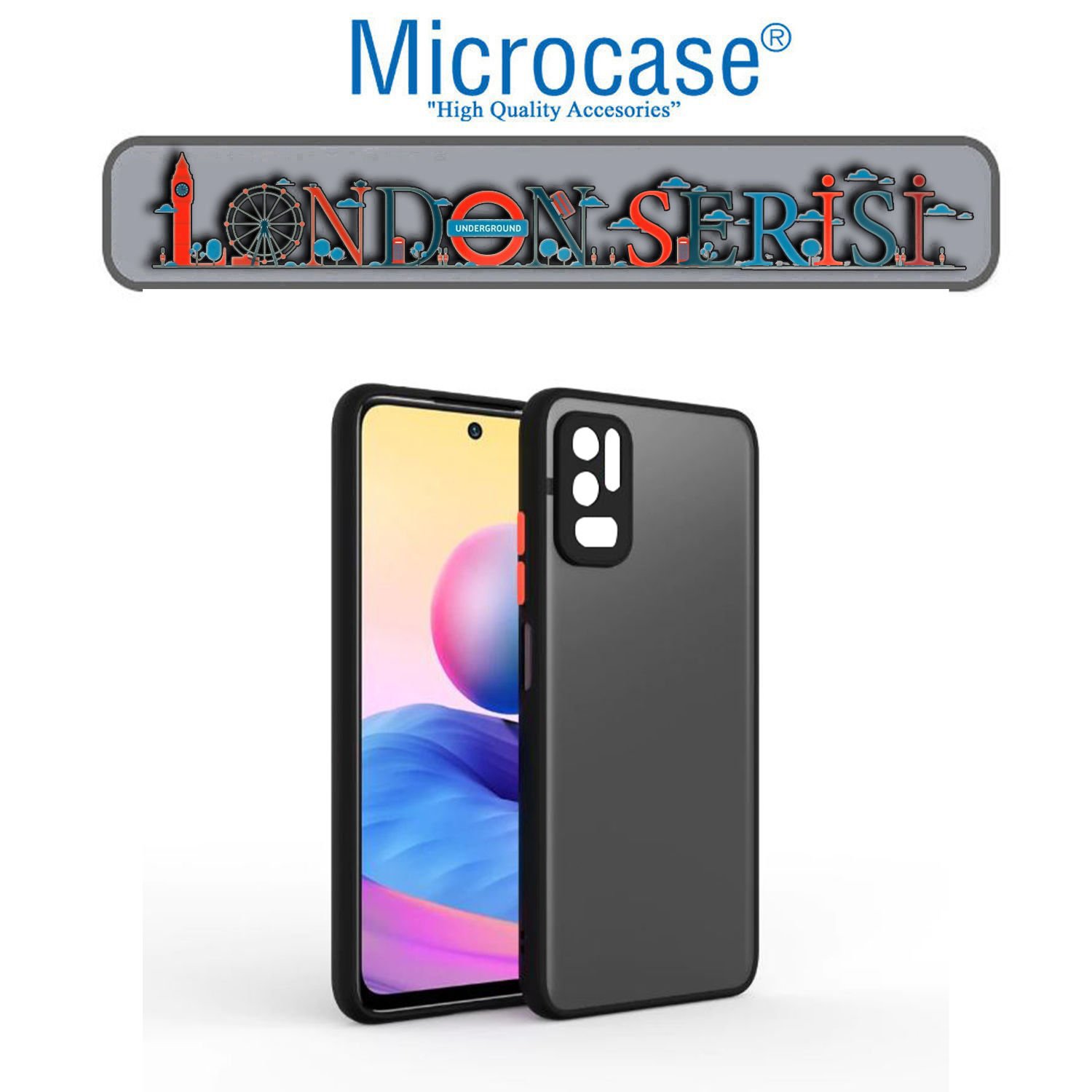Microcase Xiaomi Redmi Note 11 SE London Serisi Darbeye Dayanıklı Kılıf - Buzlu Siyah