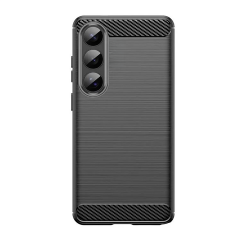 Microcase Samsung S26 Plus ile Uyumlu Brushed Carbon Fiber Silikon Kılıf - Siyah AL3332