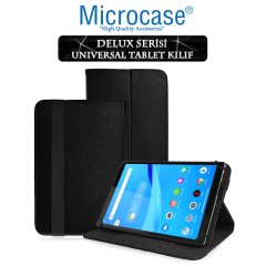 Microcase Lenovo Tab M8 TB-8505F Delüx Serisi Universal Standlı Deri Kılıf - Siyah + Tempered Glass Cam Koruma