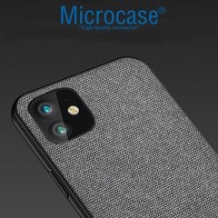 Microcase iPhone 11 Fabrik Serisi Kumaş ve Deri Desen Kılıf - Gri