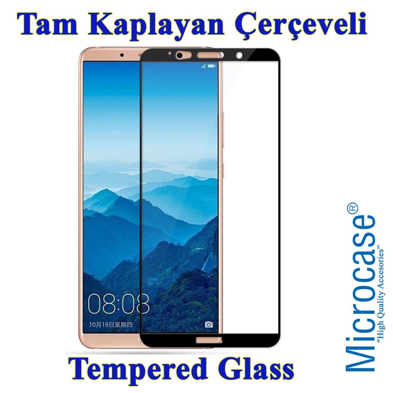 Mate 10 Pro Tam Kaplayan Çerçeveli Tempered Ekran Koruyucu-SİYAH