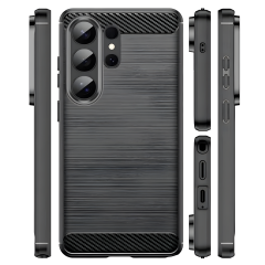 Microcase Samsung S26 Ultra ile Uyumlu Brushed Carbon Fiber Silikon Kılıf - Siyah AL3332